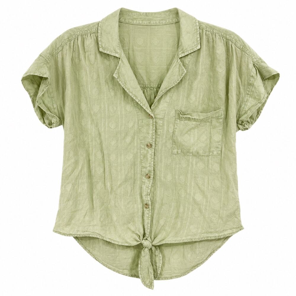 Pilcro Anthropologie Tie Front Top XS Sage Green Cotton Boho Blouse Coastal